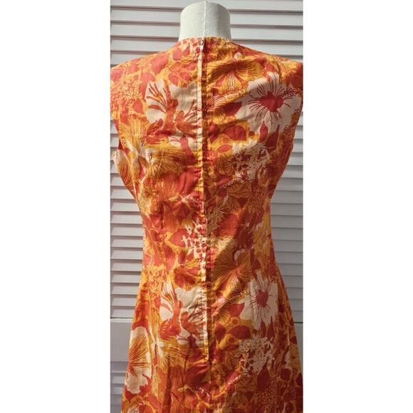 Vintage Key West Hand Print Fabrics Dress Orange Hibiscus Appliqued Lined Medium - Picture 4 of 10